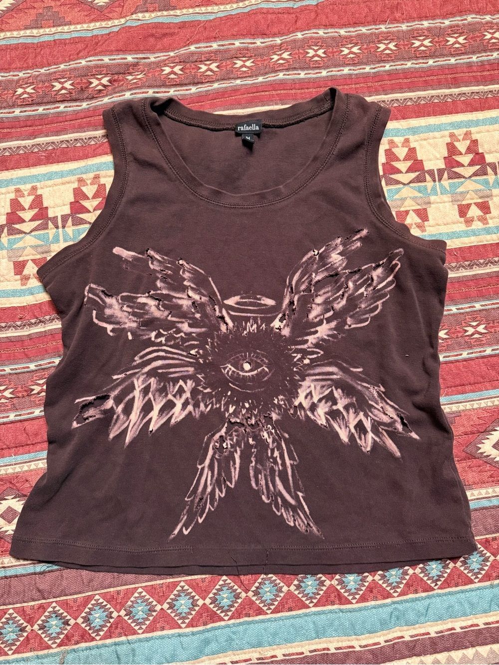 Rafaella Brown Graphic Tank Top with Winged Eye Print size medium